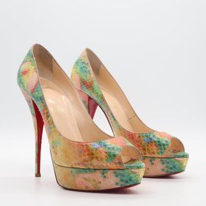 Christian Louboutin Multicolor Python Pixel Troca 140 Peep Toe Pumps 40